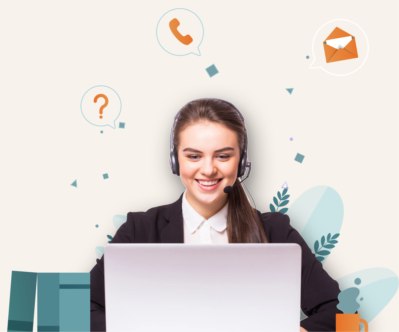 A Tourist Visa Online support agent wearing a headset, answering visa enquiries at her laptop