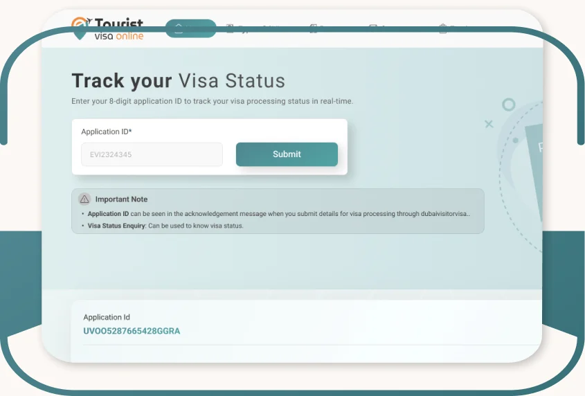 The track-your-visa-status screen with the application ID and passport number fields