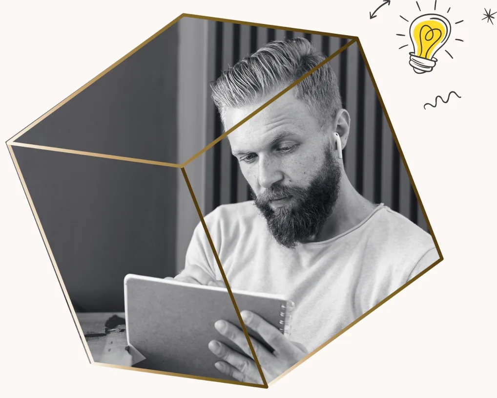A business traveller planning a trip on a tablet